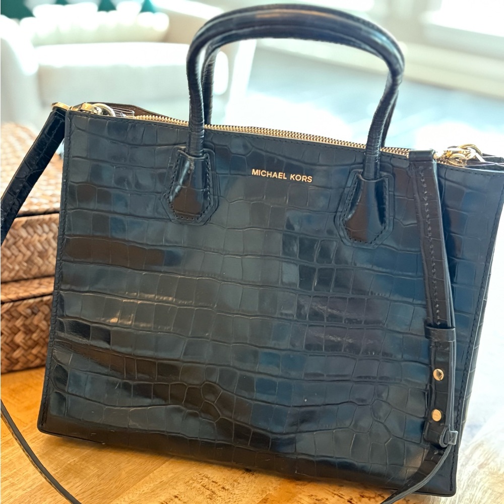 Michael Kors Black Croc-Embossed Satchel